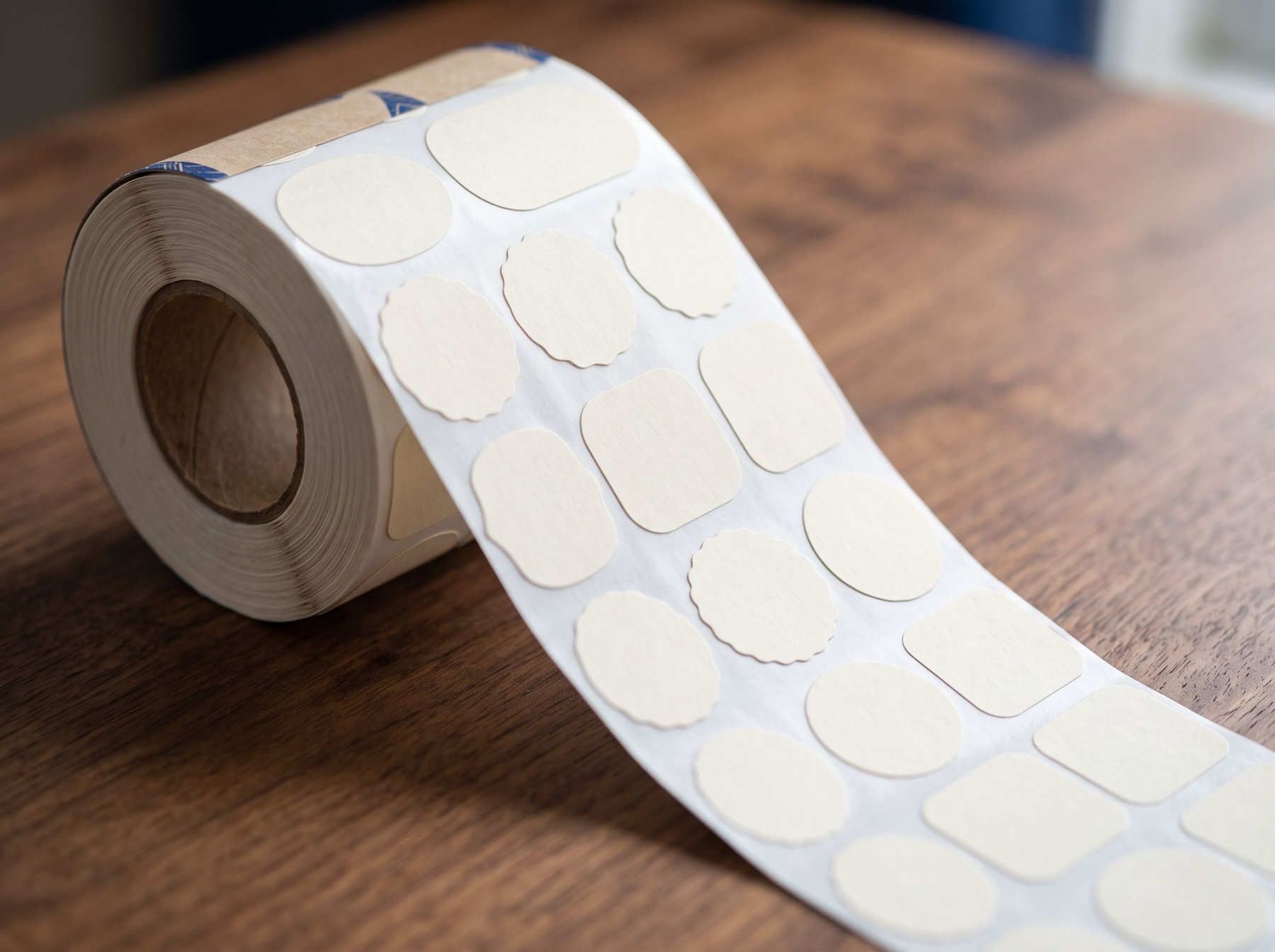 Blank labels on a liner roll. Studio still, not a Mansfield job.